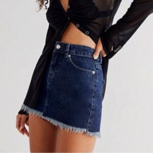 Free People Out of Ordinary Denim Mini Skirt Deep Indigo